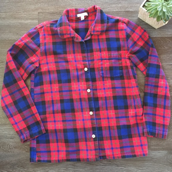 J. Crew Plaid Flannel Button Front Long Sleeve Pajama Top - Picture 1 of 10